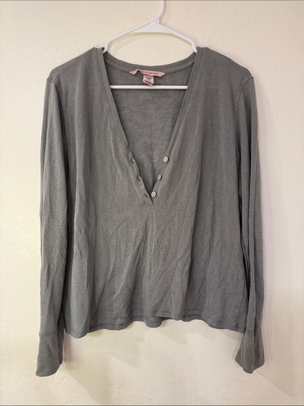 Victoria's Secret Gray Long Sleeve V-Neck Henley Top